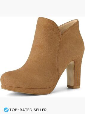 Chunky Heeled Ankle Booties Faux Suede Platform Block Heel Zip Closure Casual